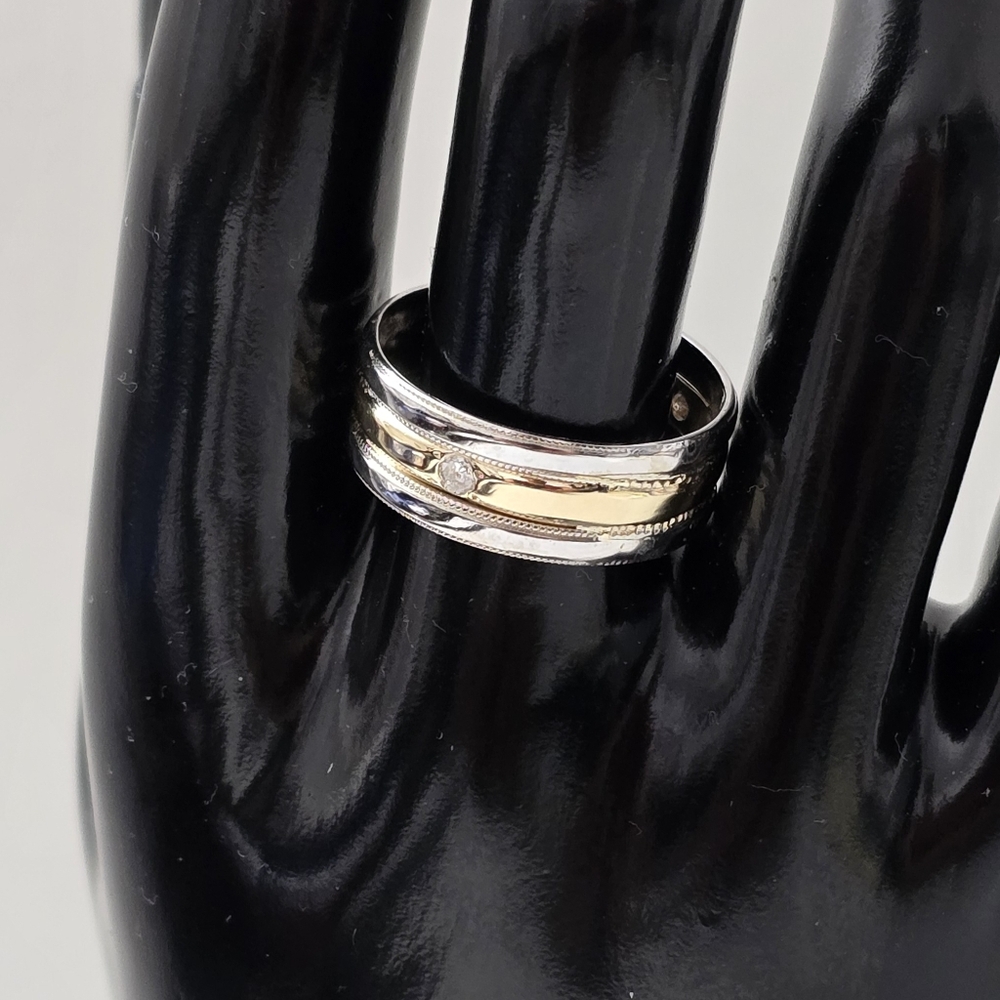 Heavy 14K Gold And White Gold Three Diamond Ring